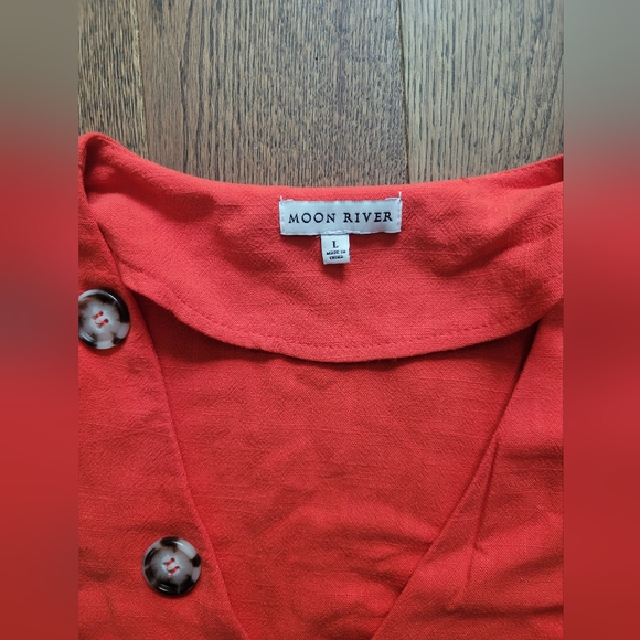 Anthropologie Moon River Linen Blend Faux-wrap Short Sleeve MiniDress Sz L - Picture 2 of 2